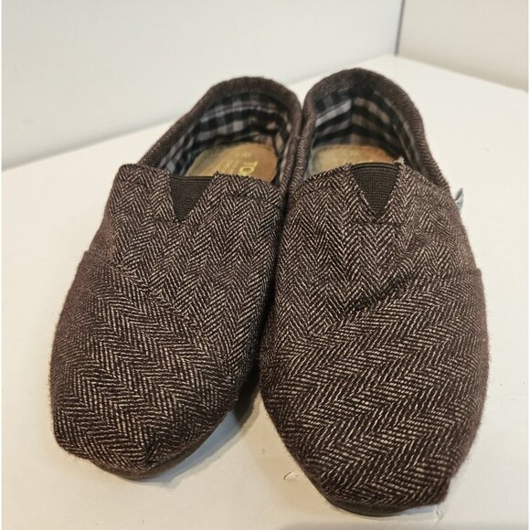 Toms Size 5 Womens Brown woven Herringbone Tweed Classic Slip on Comfort - Picture 7 of 11